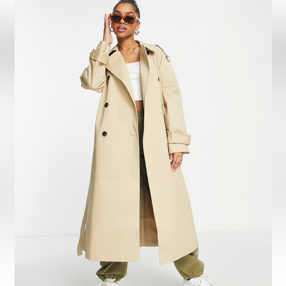 ASOS DESIGN Longline Trenchcoat in Khaki Size 8 Tall